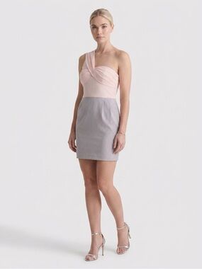 ASOS One-Shoulder Pink and Light Gray Cocktail Dress